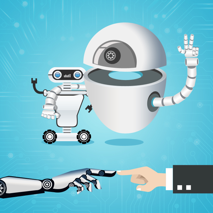 Human hand and robot hand illustrating artificial intelligence