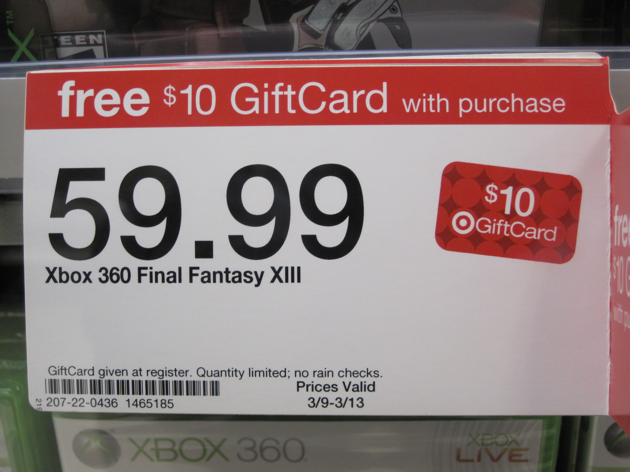 price tag on store shelf