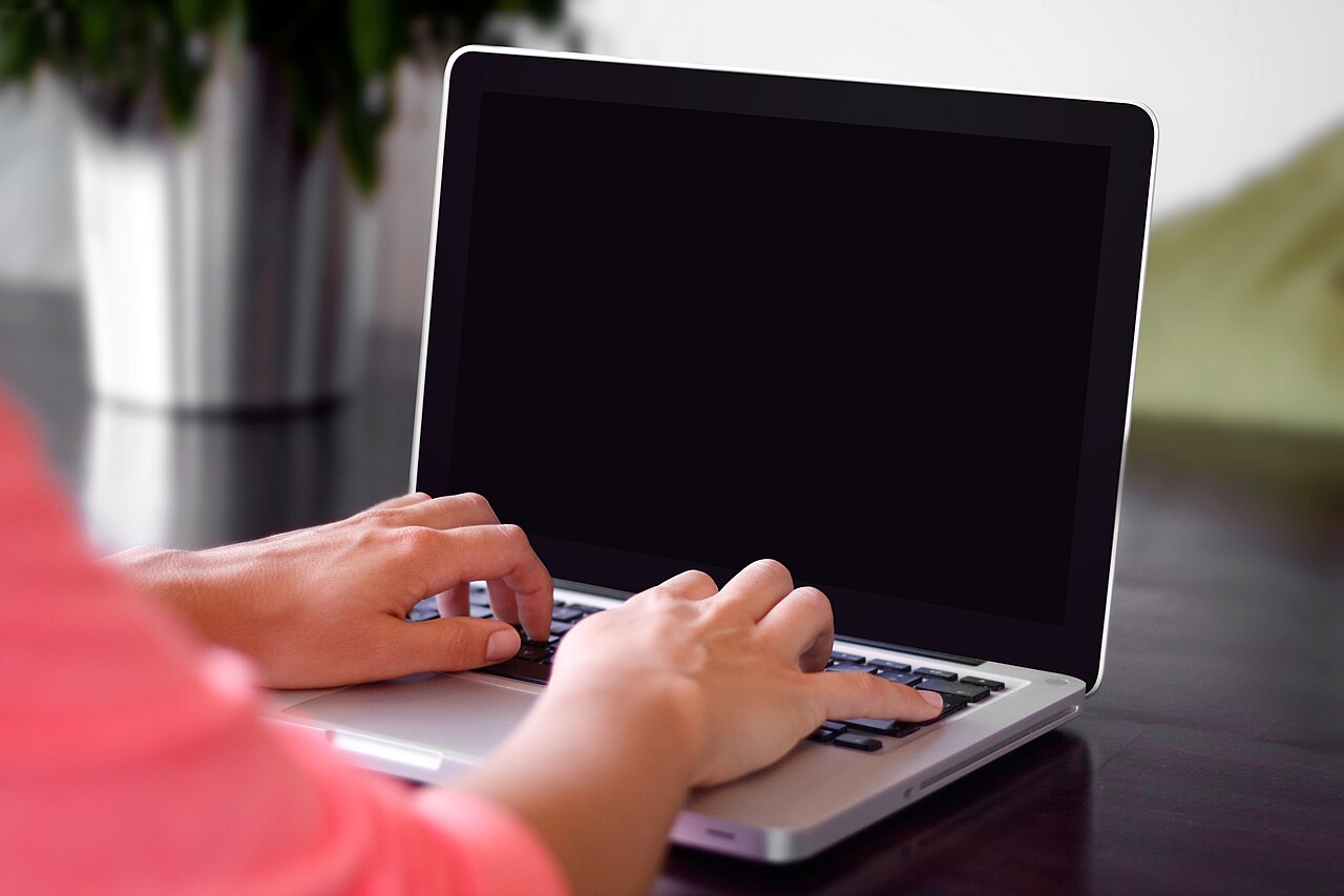 Person typing on a laptop.