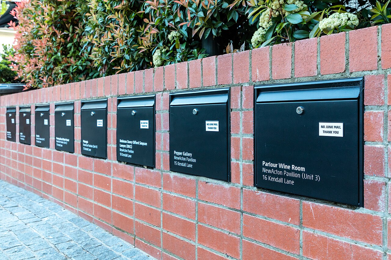 A row of letter boxes.